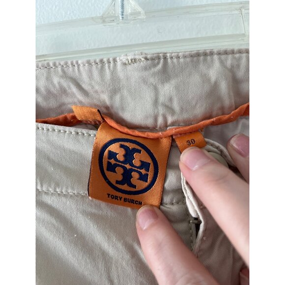 Tory Burch Chino Cargo Pants Khaki Tan Ankle Toe Pockets Cotton Blend Size 30 - Picture 6 of 11